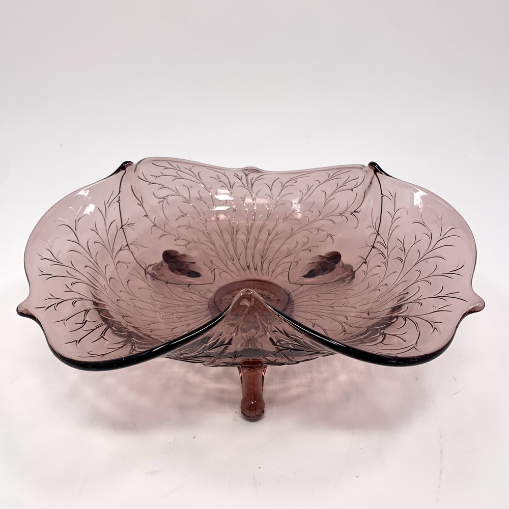 Vintage Fenton Glass Amethyst Silvertone Wisteria 10" Footed Bowl Purple 1930s